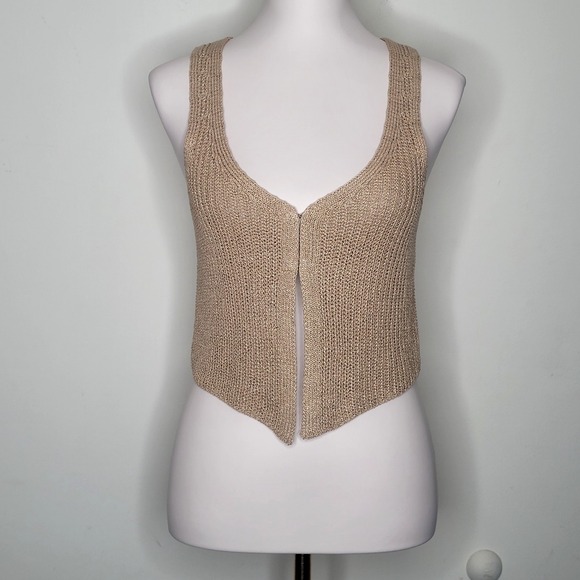 Edit By Nine Sz M Tan Knit Top Light Natural Minimal Boho Coastal Vacation NWOT - Picture 3 of 8